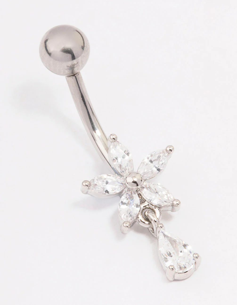Surgical Steel Cubic Zirconia Flower & Pear Threadless Belly Bar