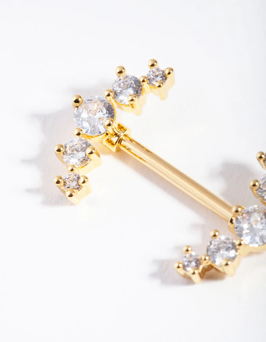 Gold Surgical Steel Diamante Crescent Nipple Bar - Image 2
