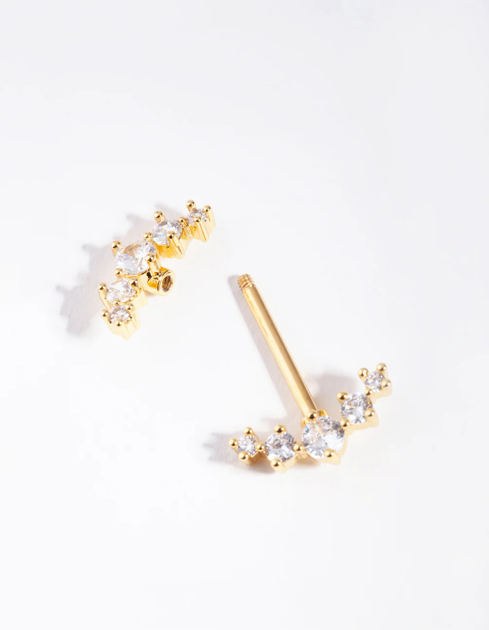 Gold Surgical Steel Diamante Crescent Nipple Bar - Image 3