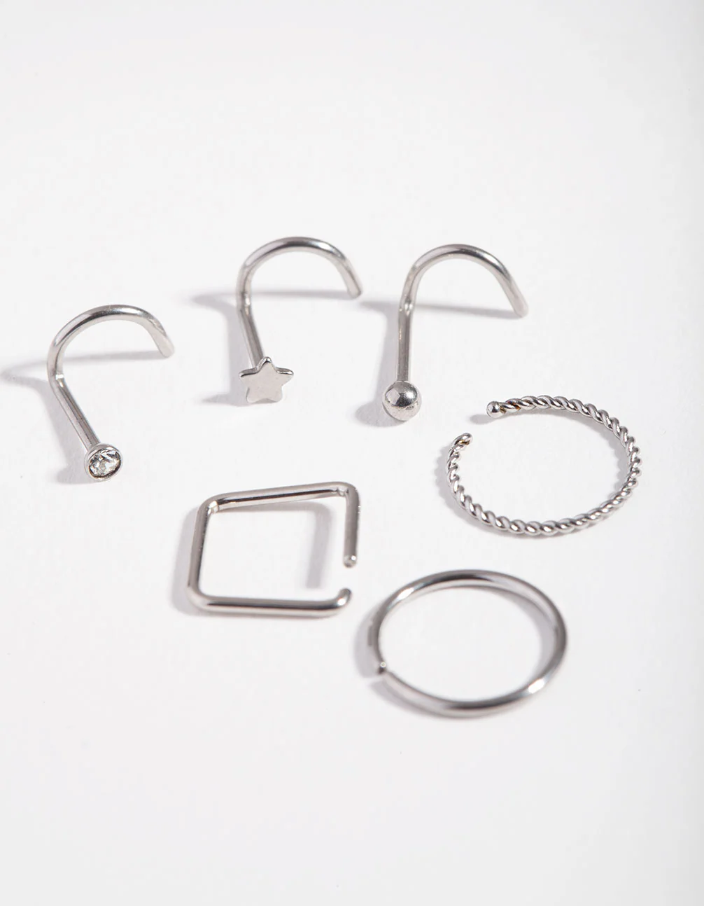 Surgical Steel Twist Square Nose Stud 6-Pack