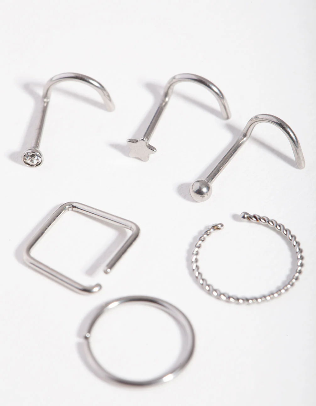 Surgical Steel Twist Square Nose Stud 6-Pack - Image 2