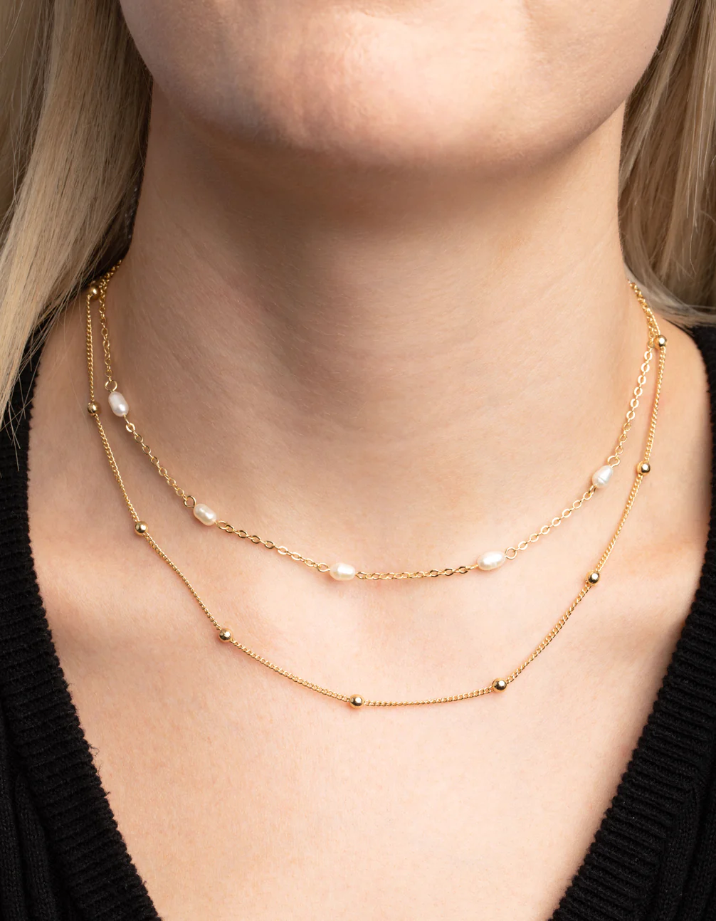 Gold Plated Freshwater Pearl Layered Necklace - Image 3