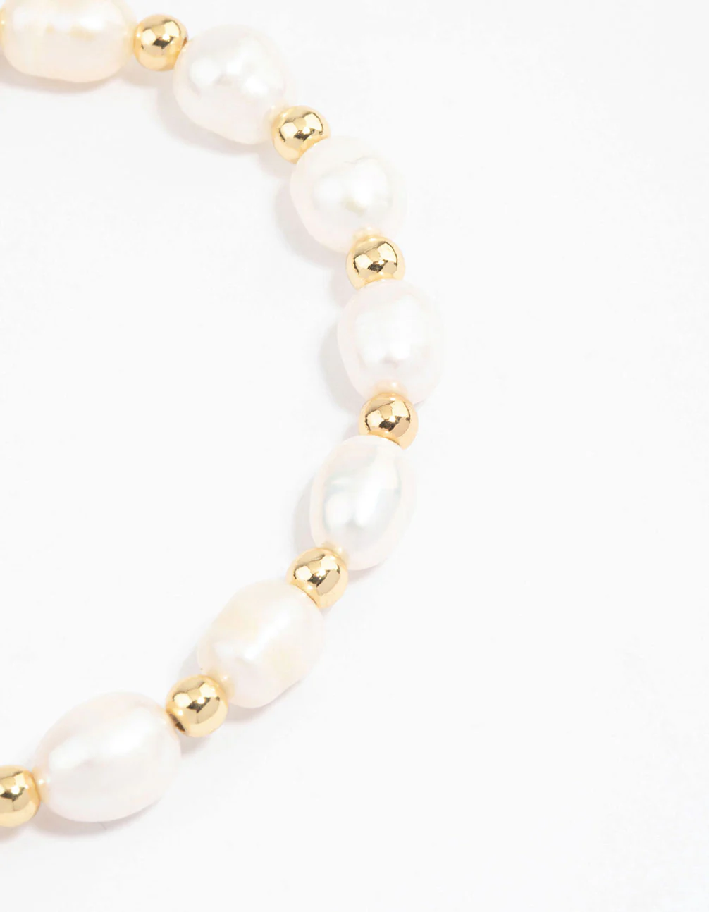 Gold Plated Beaded & Freshwater Pearl Stretch Bracelet - Image 3