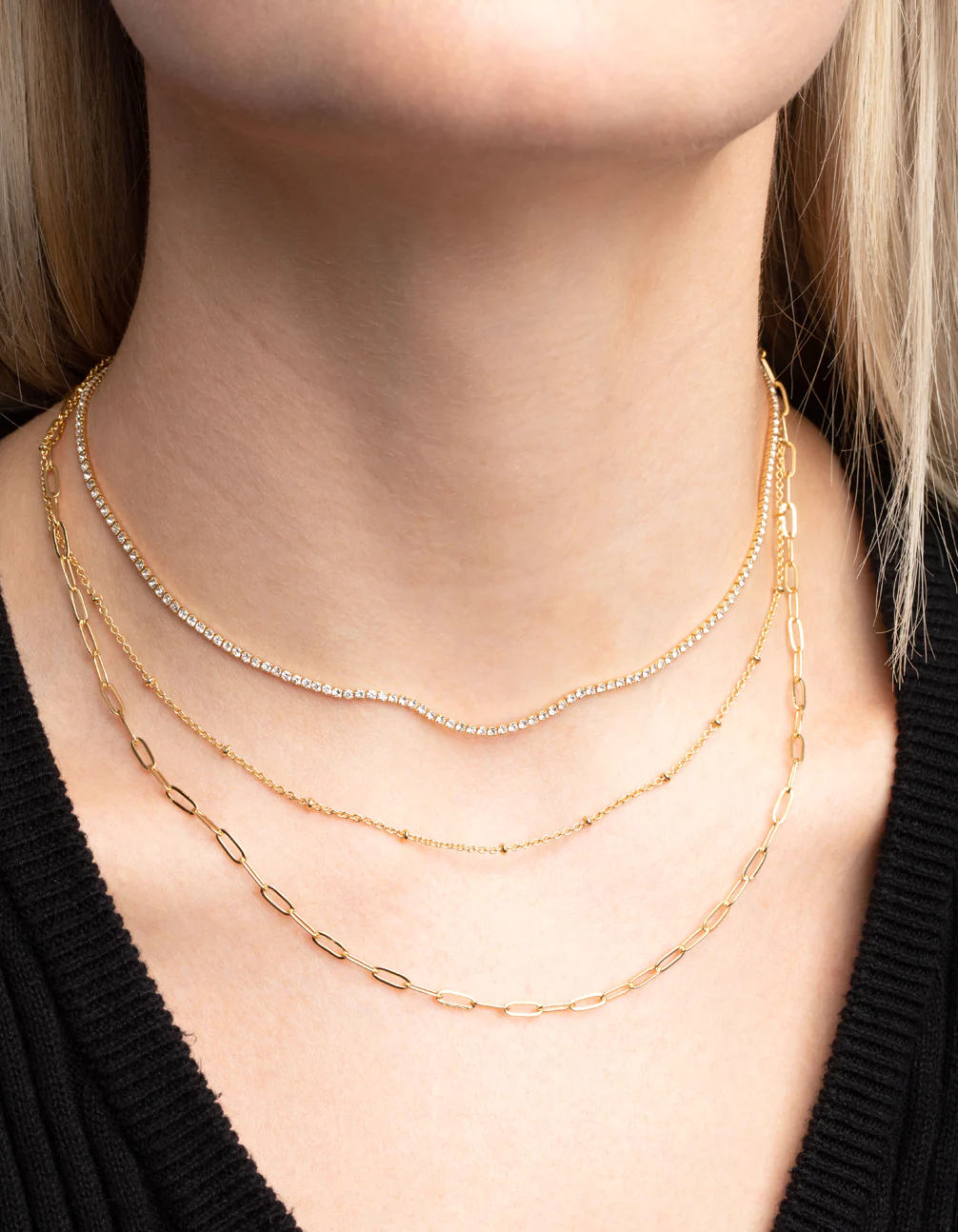 Gold Plated Chain Layered Necklace - Image 2