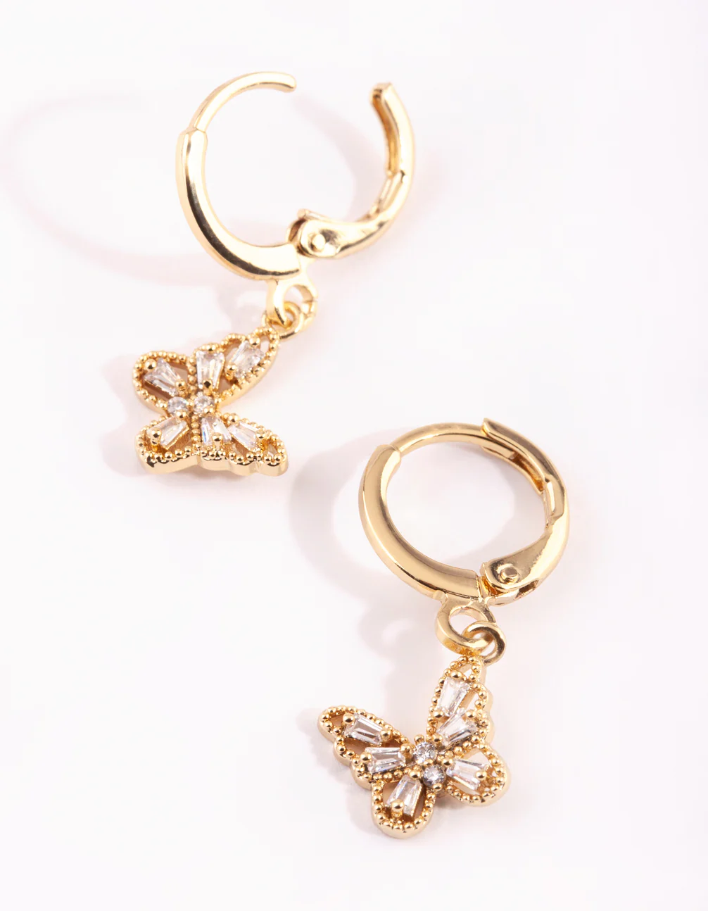 Gold Plated Butterfly Huggie Hoop Earrings with Cubic Zirconia - Image 4