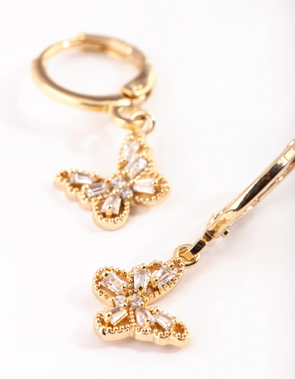 Gold Plated Butterfly Huggie Hoop Earrings with Cubic Zirconia - Image 5