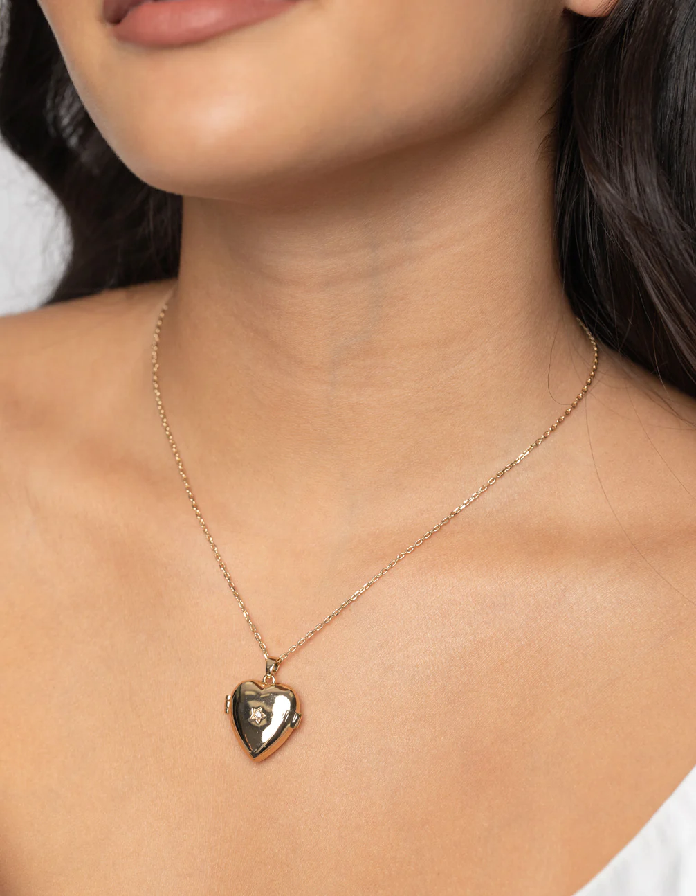 Gold Plated Heart Locket Necklace with Cubic Zirconia - Image 3