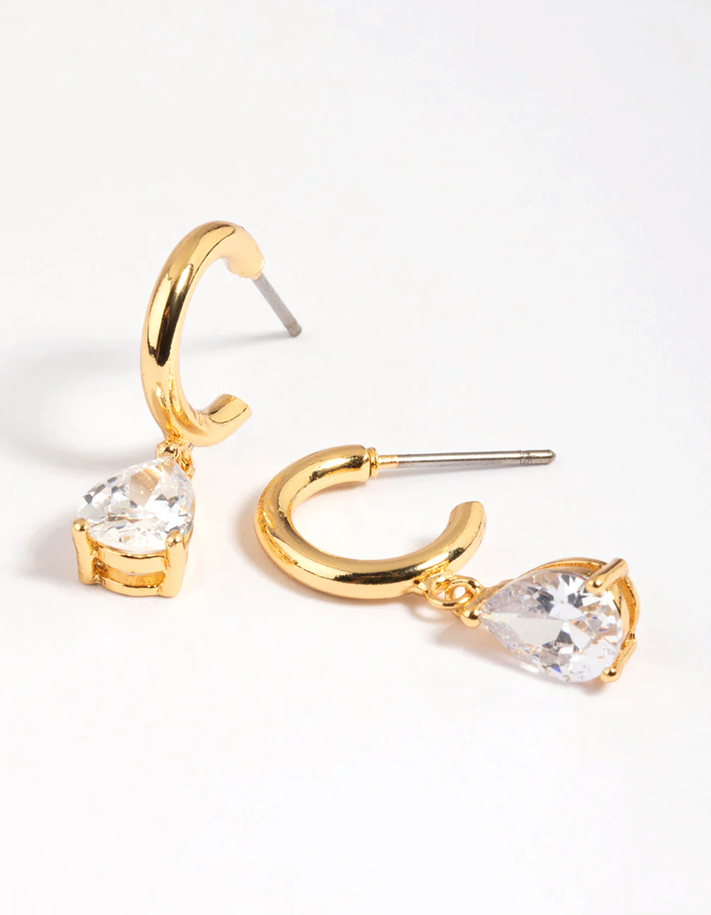 Gold Plated Cubic Zirconia Teardrop Huggie Hoop Earrings - Image 3