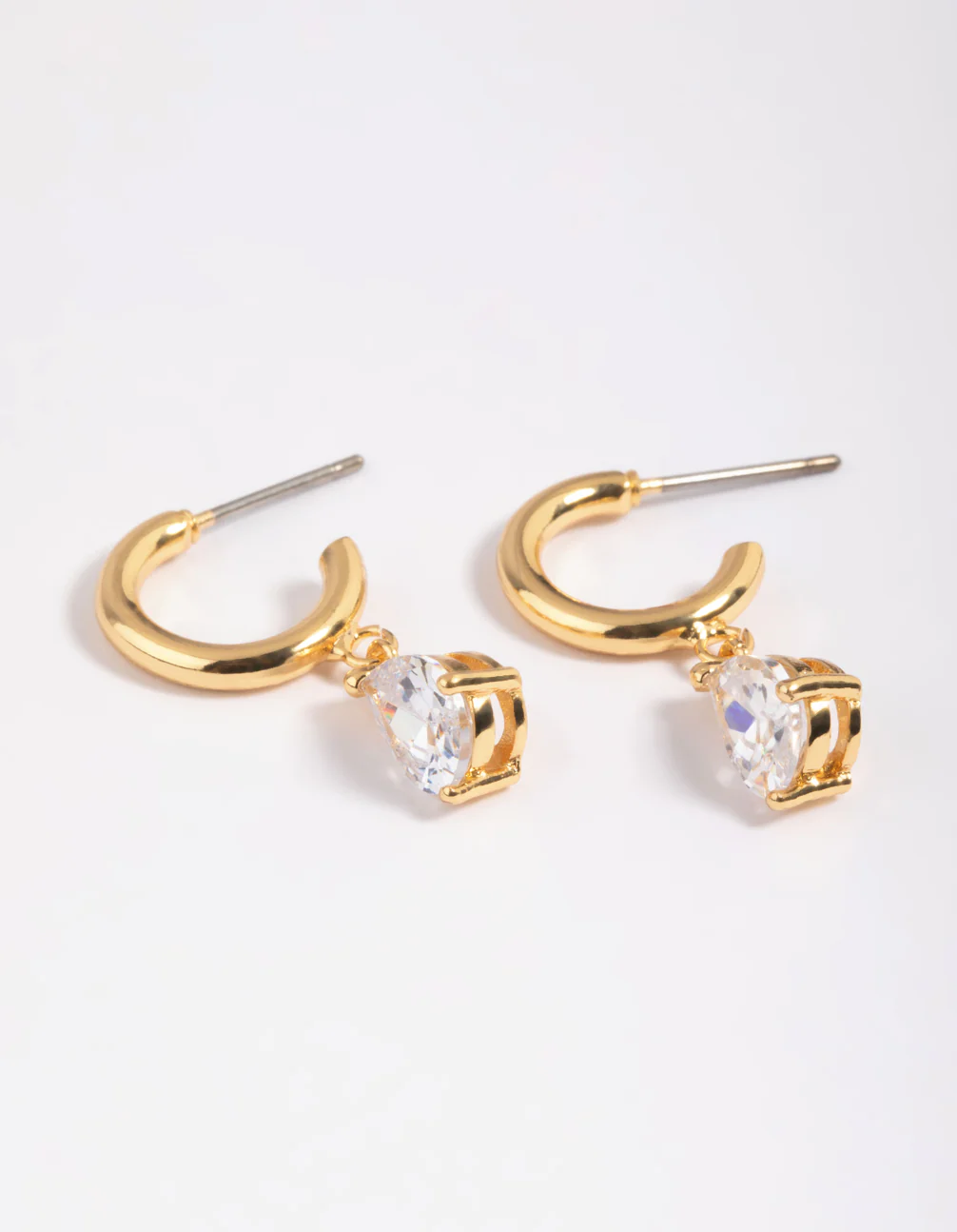 Gold Plated Cubic Zirconia Teardrop Huggie Hoop Earrings - Image 7