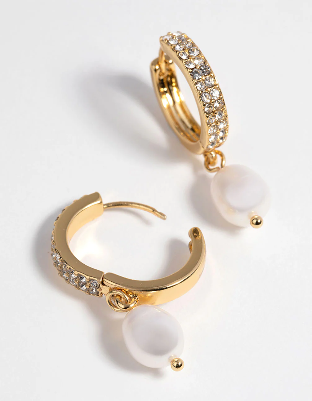 Gold Plated Huggie Hoop Earrings with Freshwater Pearls - Image 3