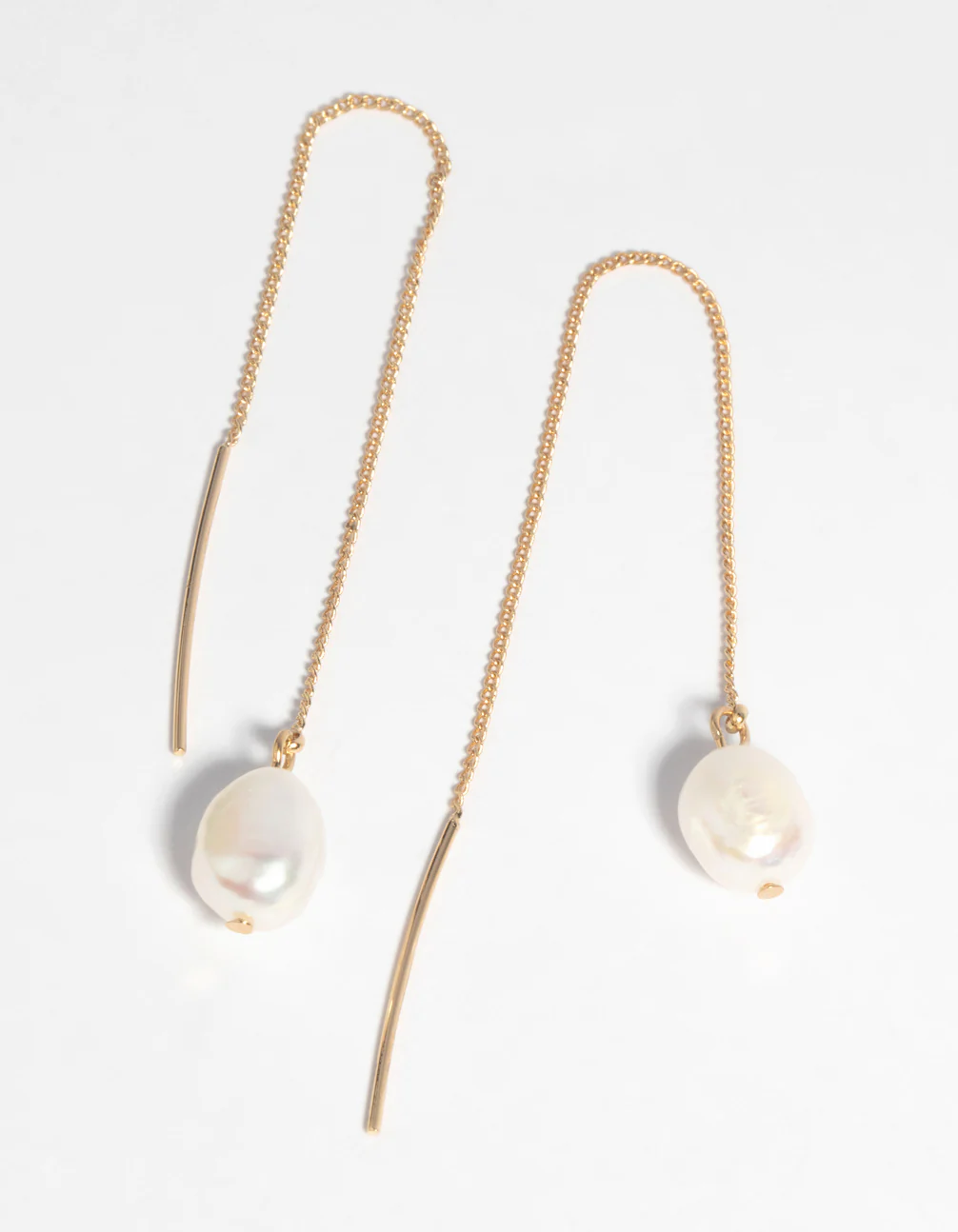 Gold Plated Pearl Thread Through Earrings - Image 2