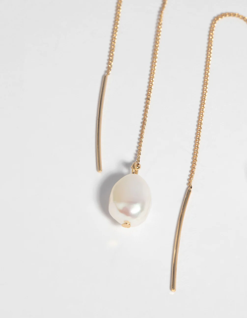 Gold Plated Pearl Thread Through Earrings - Image 3