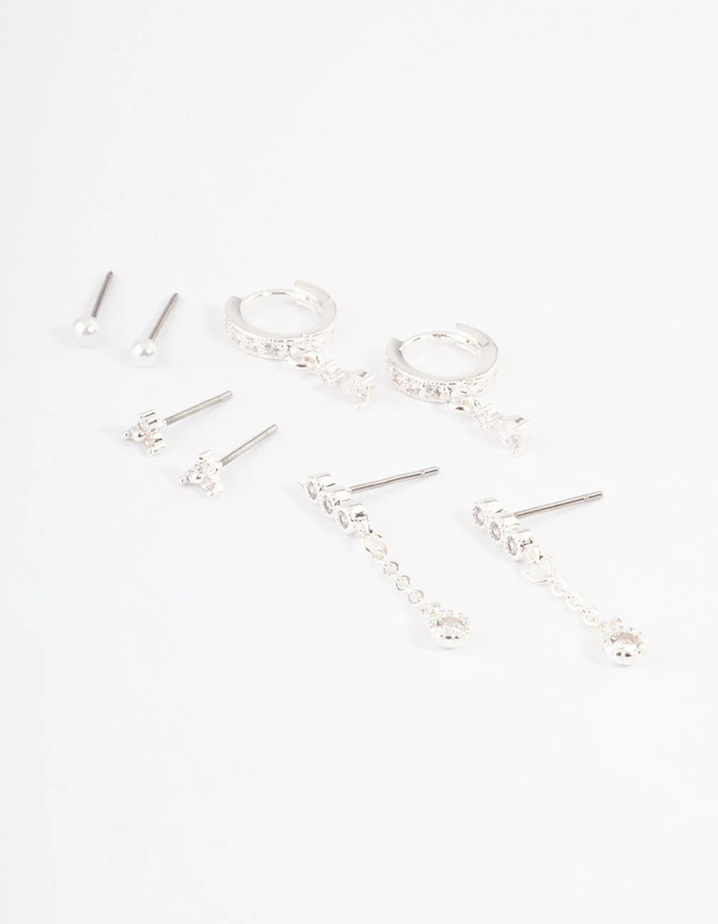 Silver Plated Cubic Zirconia Dainty Pearl Earrings 4-Pack