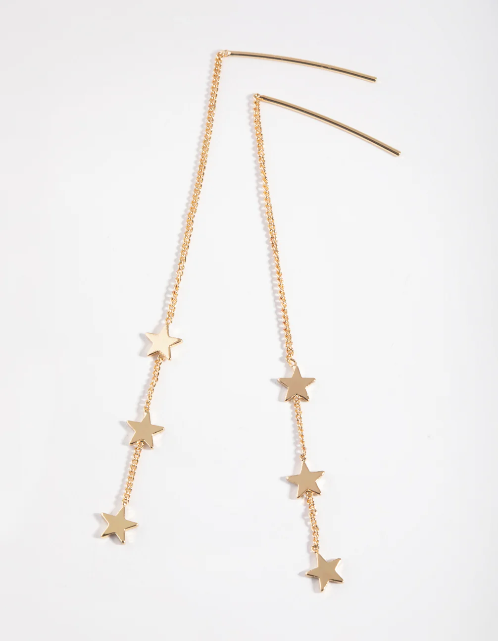 Gold Plated Three Stars Thread Through Earrings