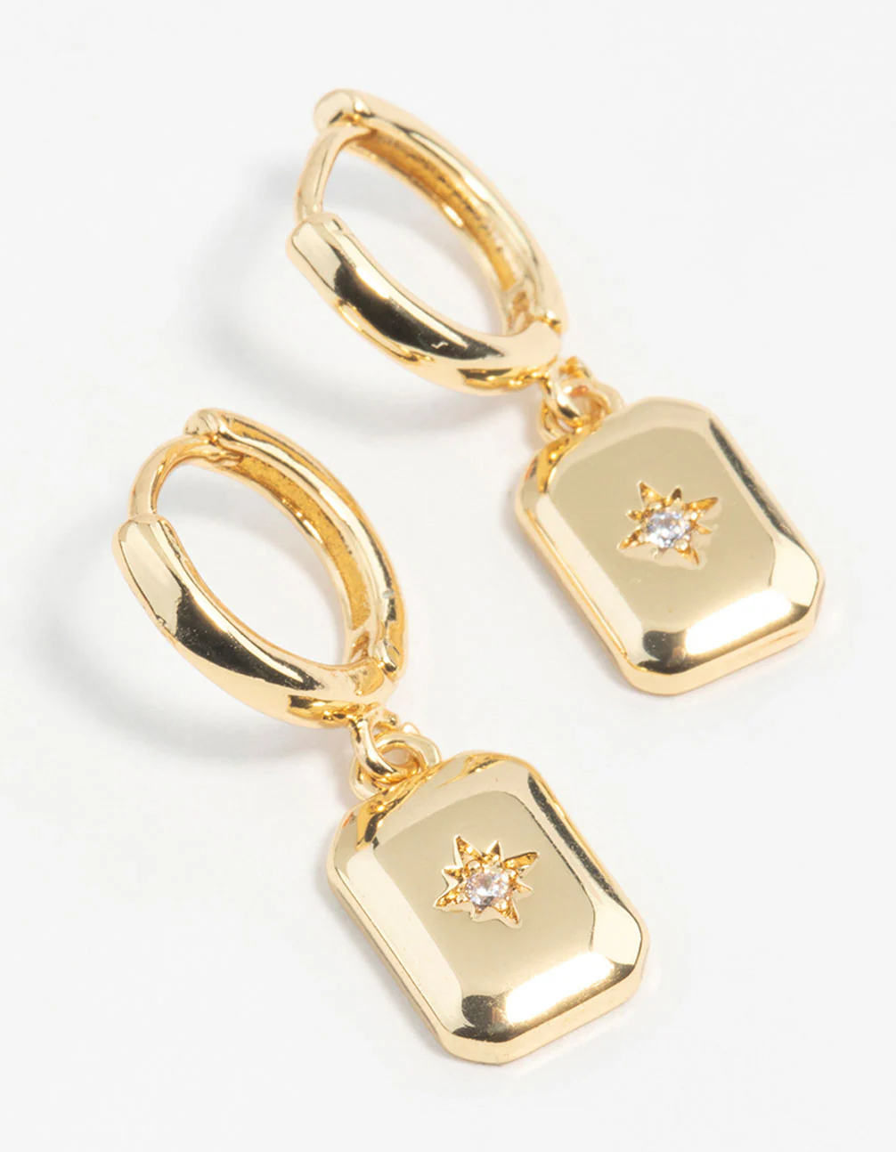Gold Plated Diamante Rectangle Drop Earrings