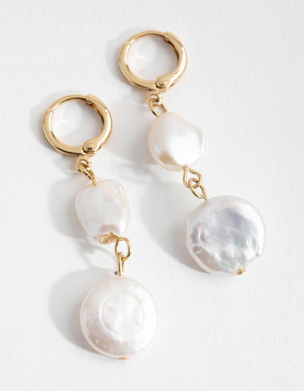 Gold Plated Multi Freshwater Pearl Huggie Earrings - Image 2