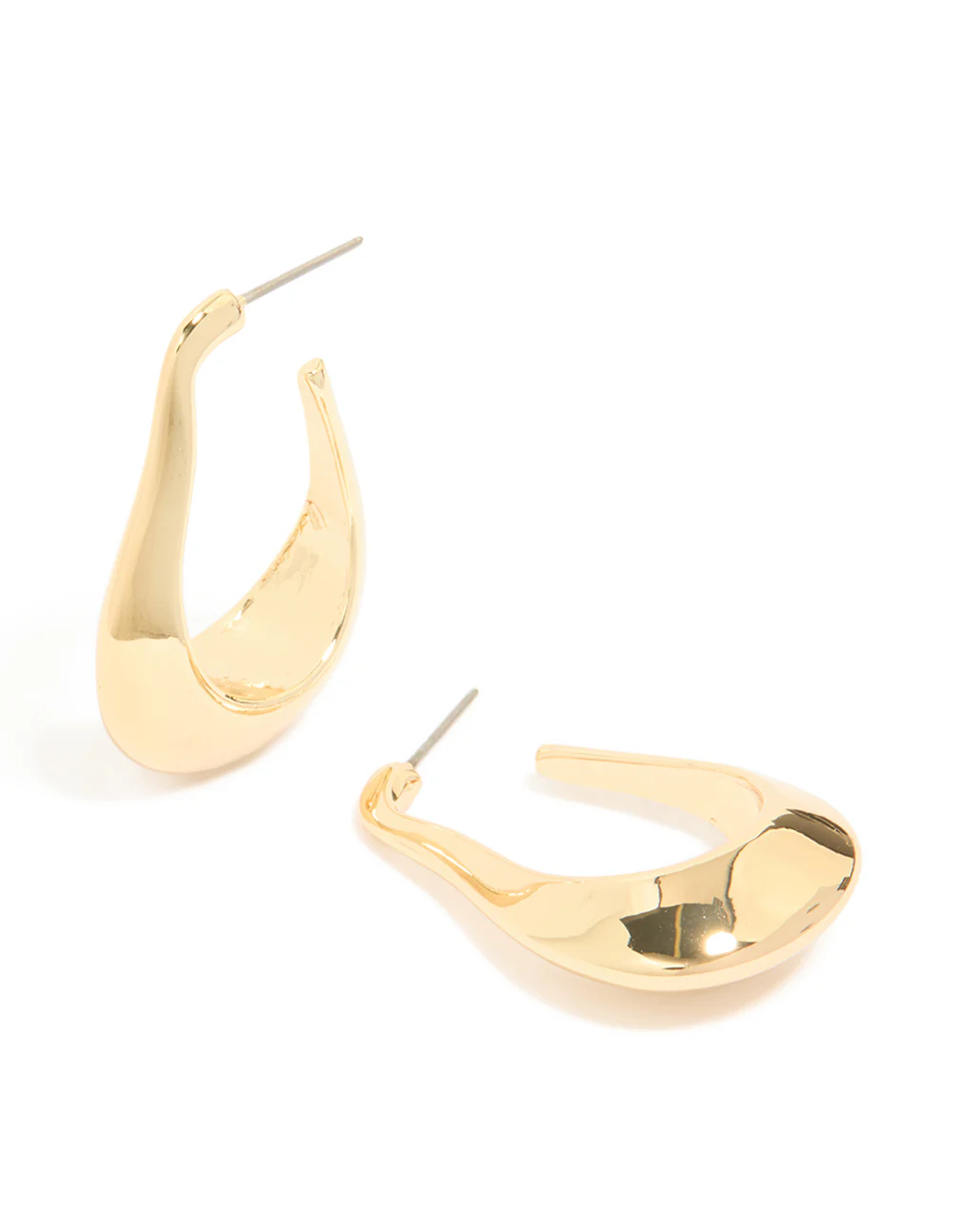 Gold Plated Rectangle Wide Hoop Earrings - Image 2