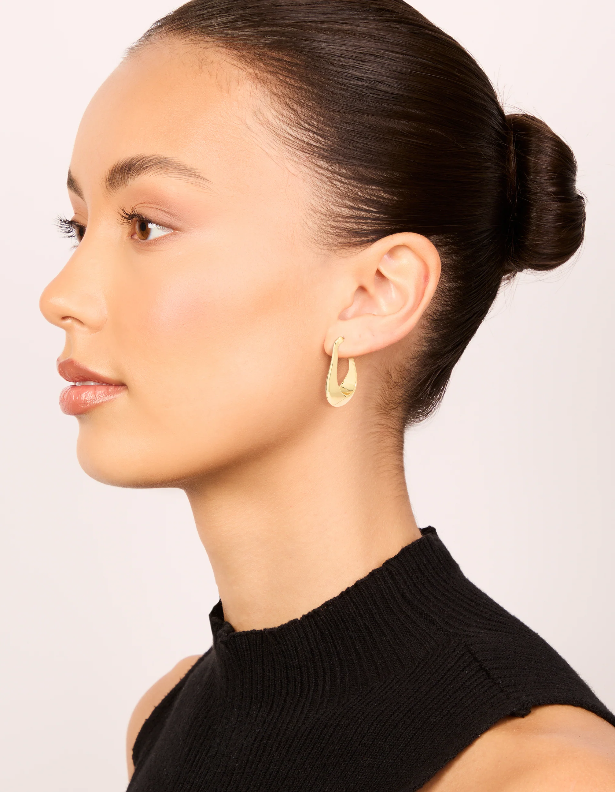Gold Plated Rectangle Wide Hoop Earrings - Image 3