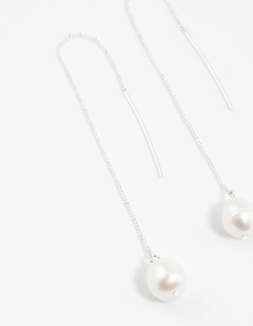 Silver Plated Freshwater Pearl Thread Through Earrings - Image 2