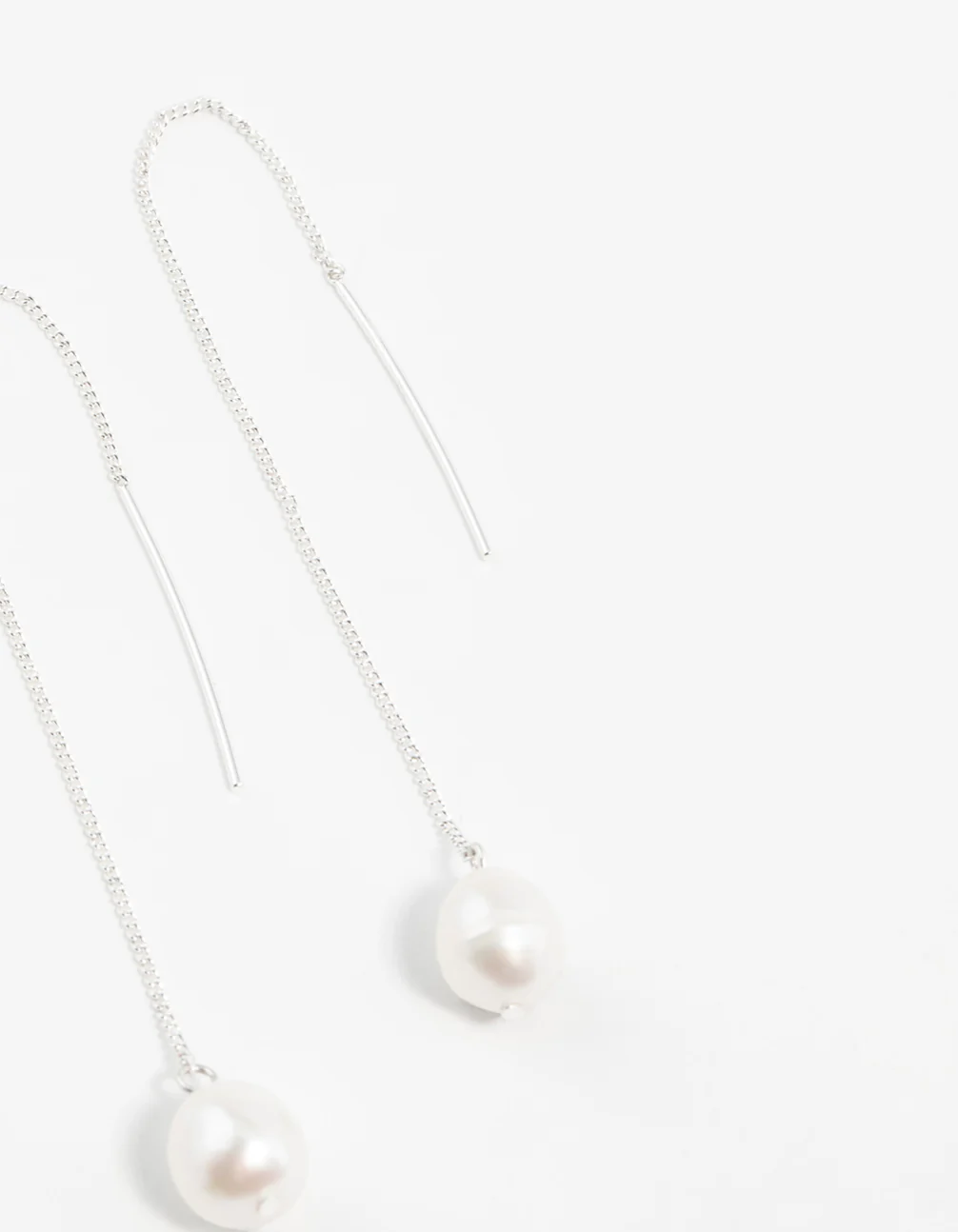Silver Plated Freshwater Pearl Thread Through Earrings - Image 3