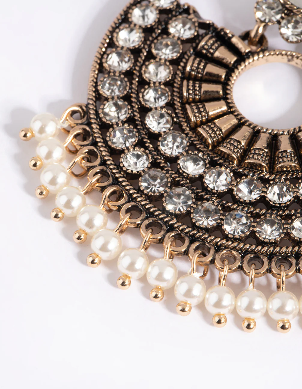 Antique Gold Diamante & Pearl Chandbali Earrings - Image 4