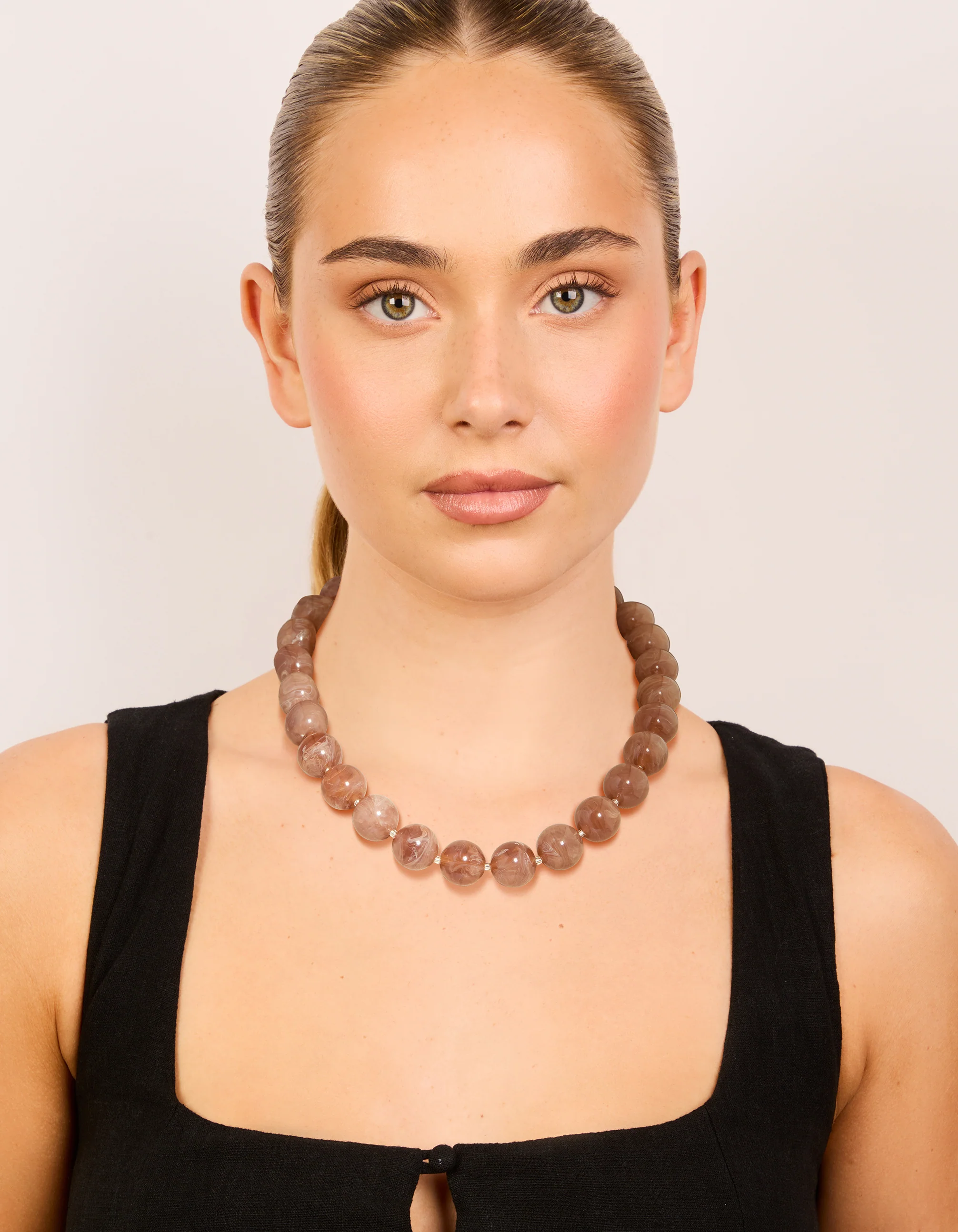Brown Acrylic Beaded Necklace - Image 3