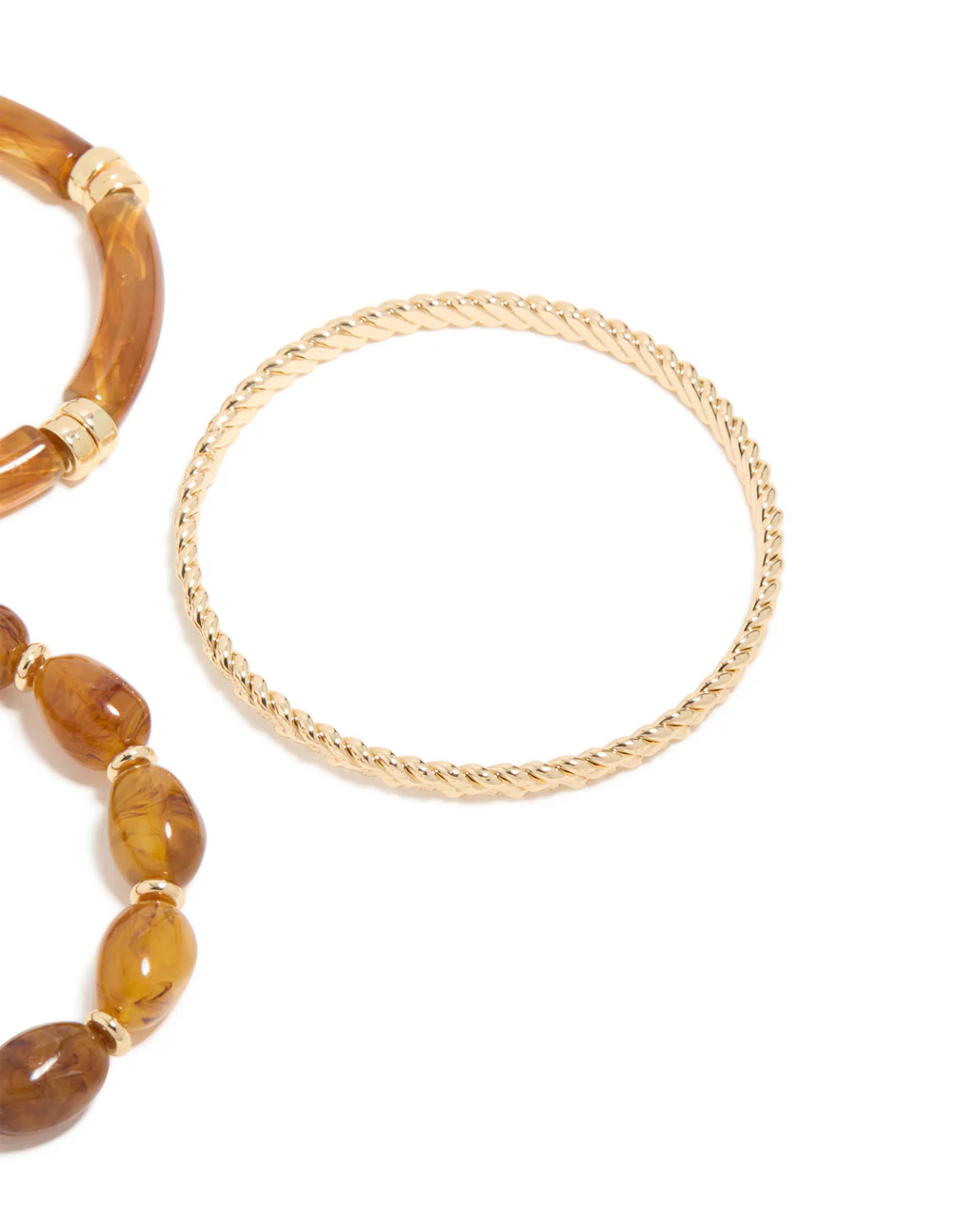 Brown Beaded Stretch Bracelets & Gold Bangles 3-Pack - Image 5