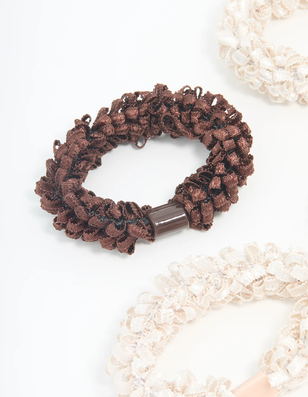 Brown & Cream Fabric Hair Ties 4-Pack - Image 2