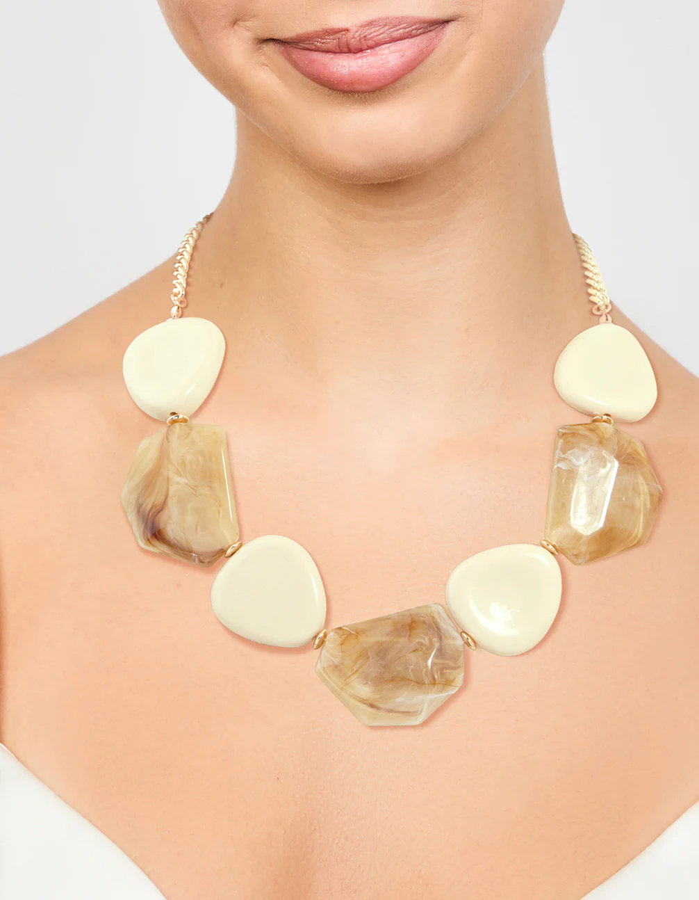 Brown & White Acrylic Statement Pendant Necklace - Image 2