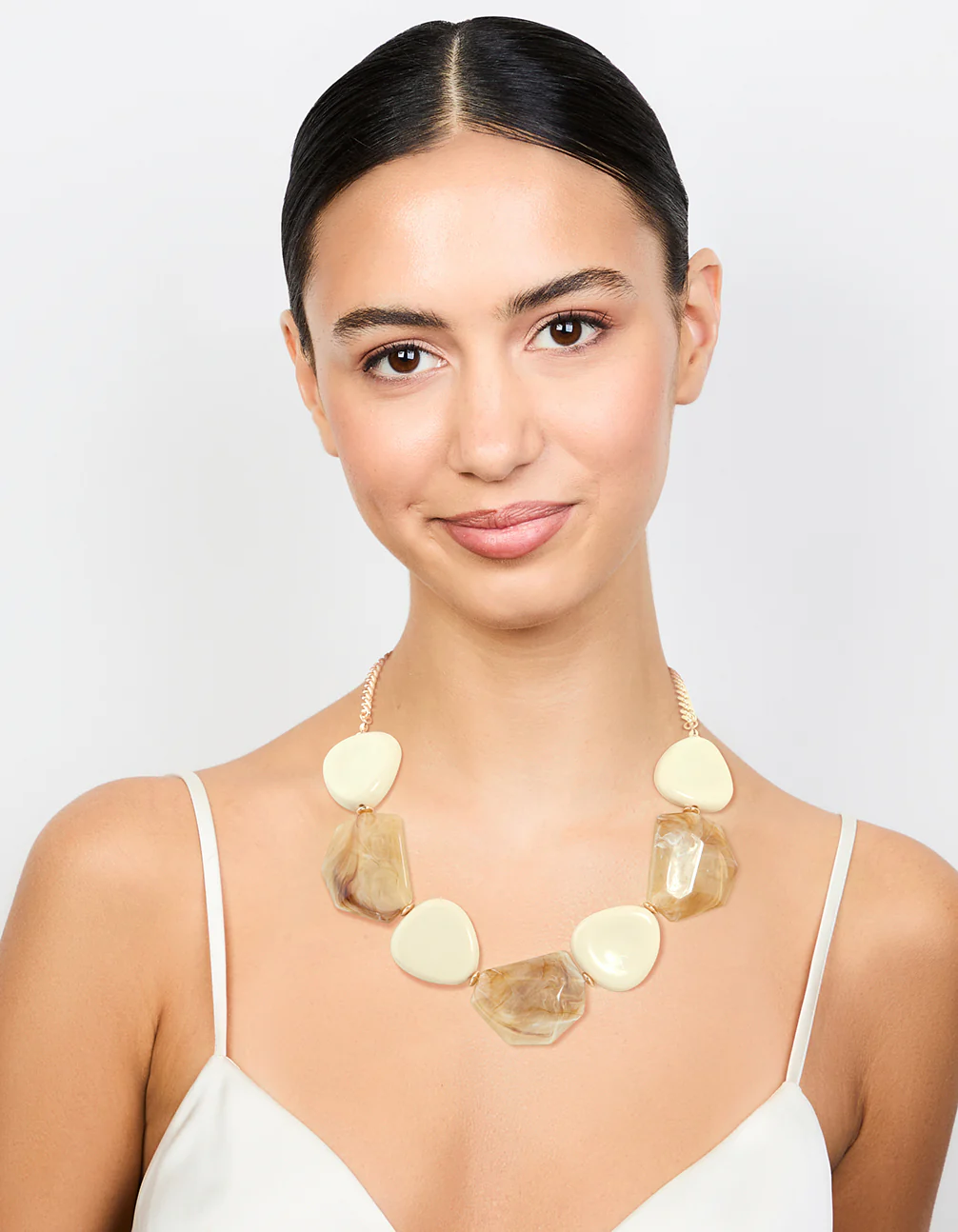 Brown & White Acrylic Statement Pendant Necklace - Image 3
