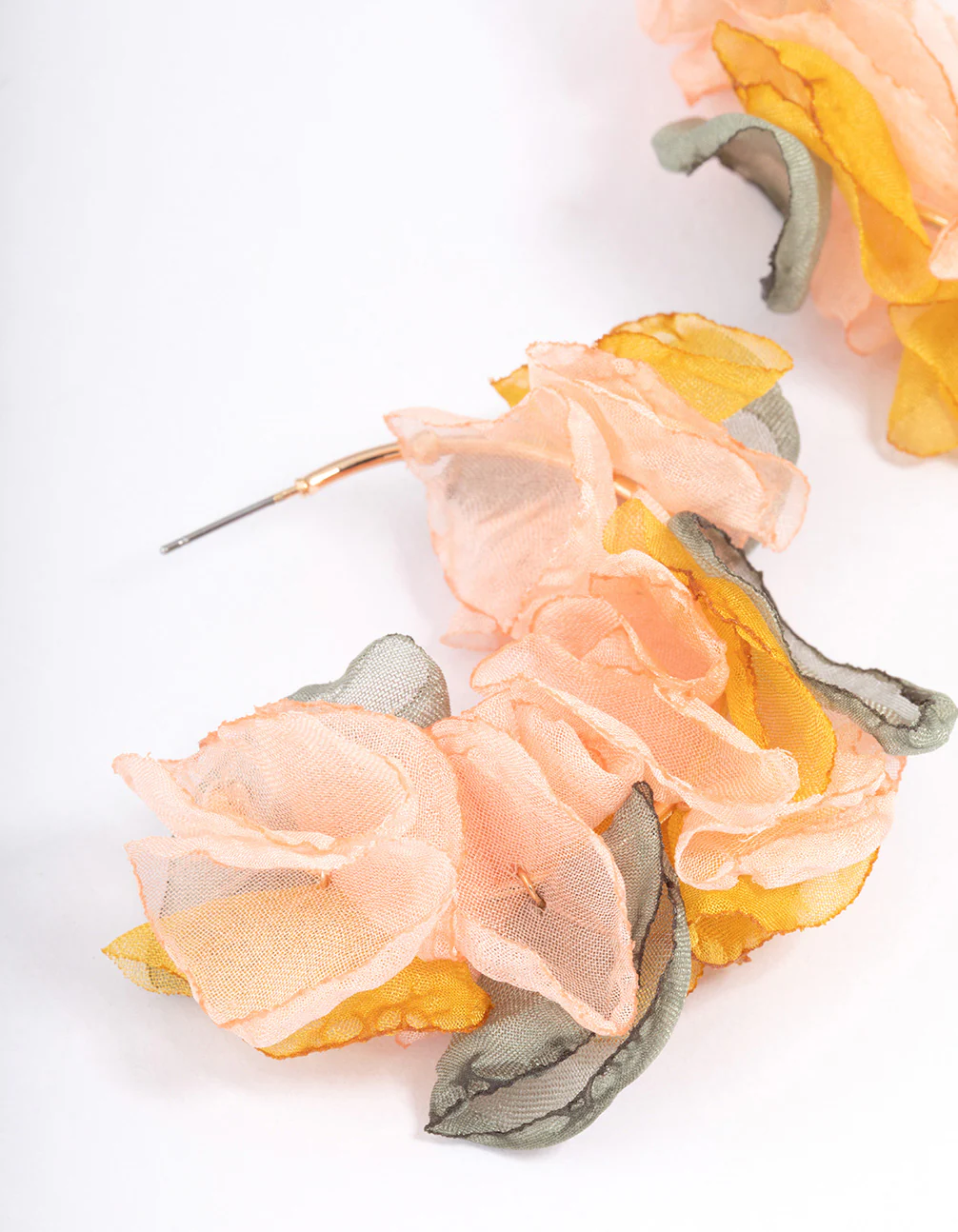 Gold Layered Pink Flower Hoop Earrings - Image 2