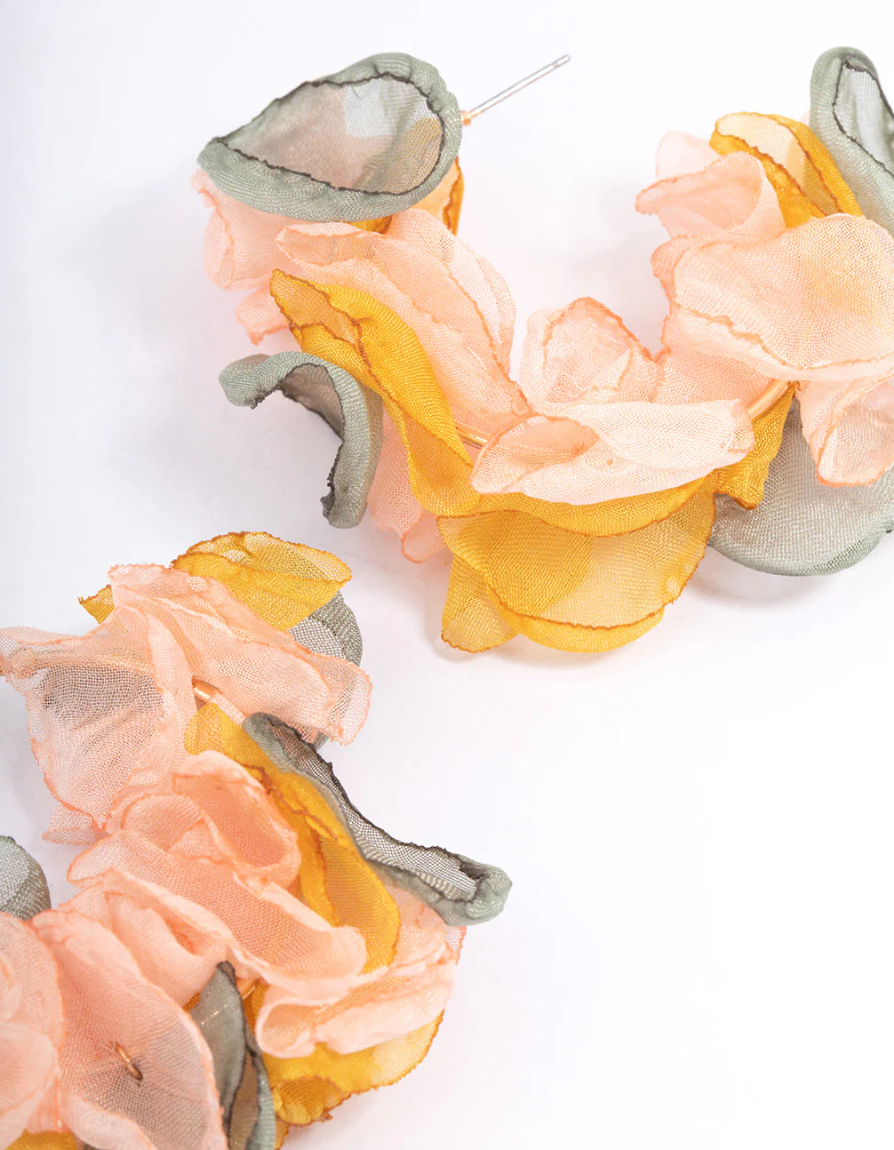 Gold Layered Pink Flower Hoop Earrings - Image 3