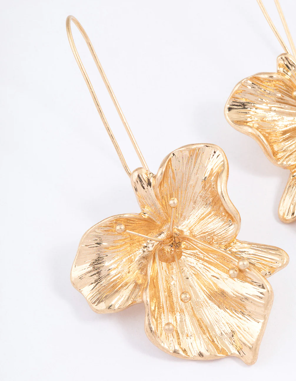 Worn Gold Organic Flower Drop Earrings - Image 2