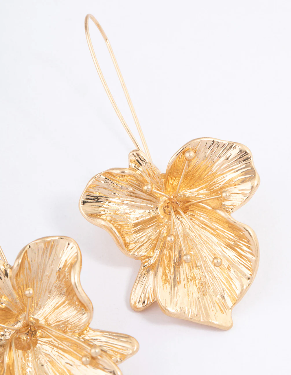 Worn Gold Organic Flower Drop Earrings - Image 3