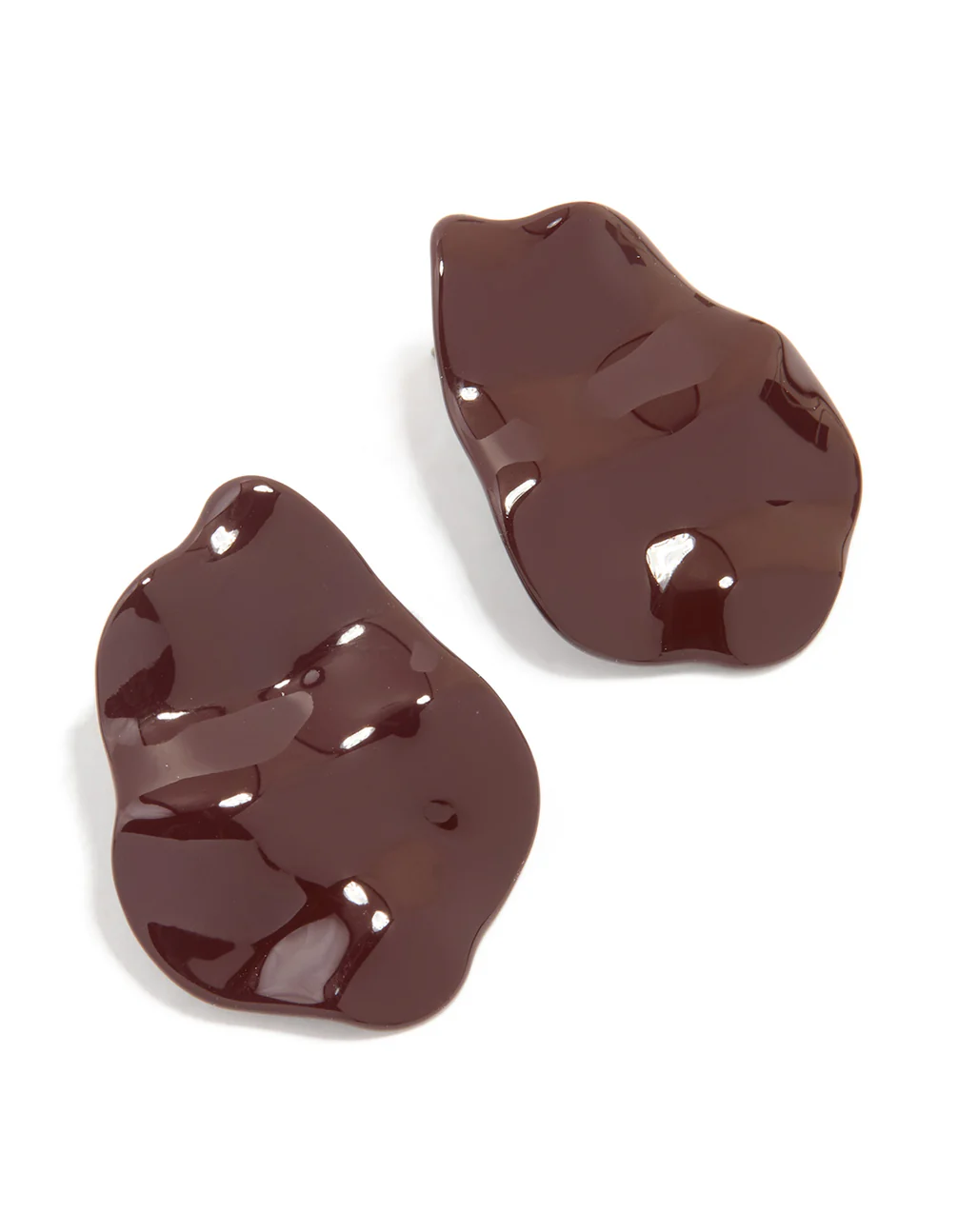 Burgundy Coated Metal Shiny Organic Stud Earrings
