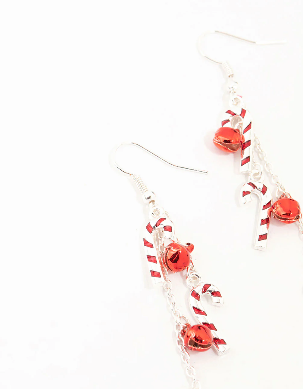 Silver Candy Canes & Bells Drop Earrings - Image 2