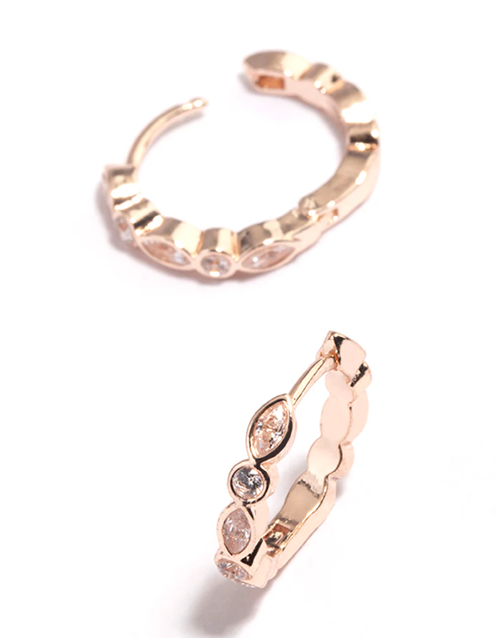 Rose Gold Diamante Row Huggie Earrings - Image 2