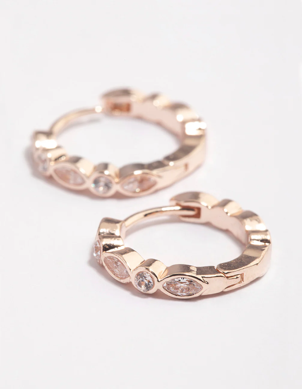 Rose Gold Diamante Row Huggie Earrings - Image 3