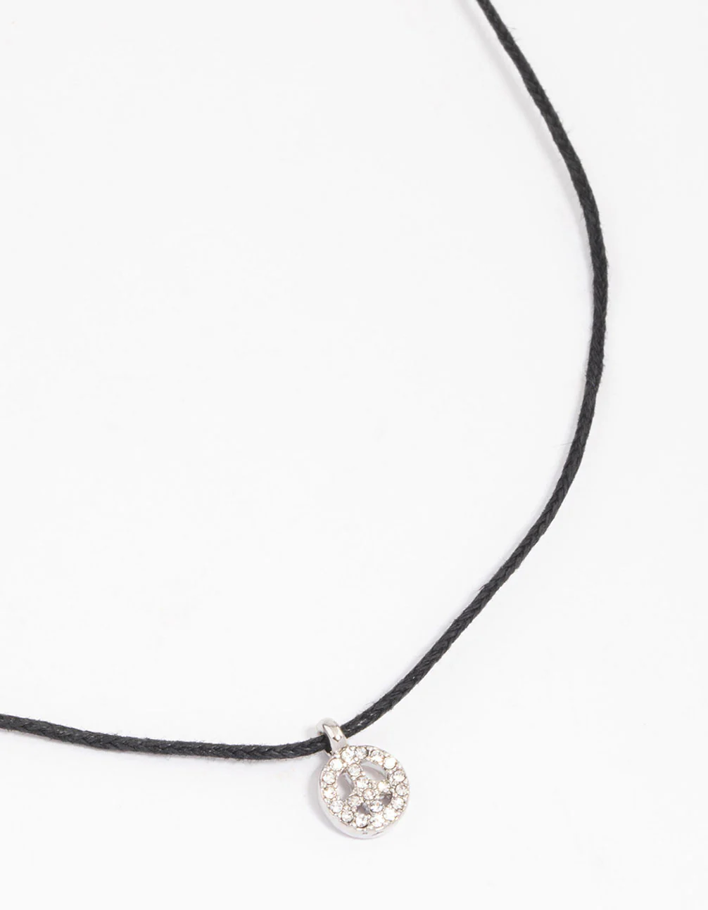 Silver Diamante Peace Sign Pendant Necklace