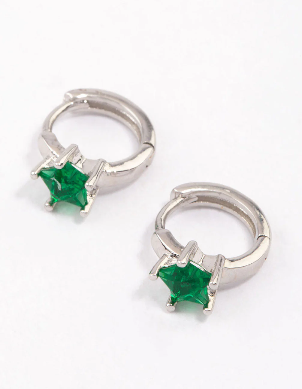 Silver Small Star Diamante Hoop Earrings