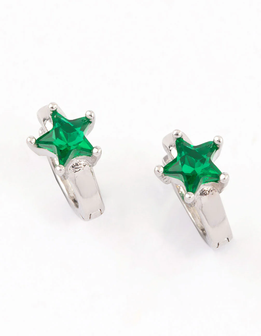 Silver Small Star Diamante Hoop Earrings - Image 2