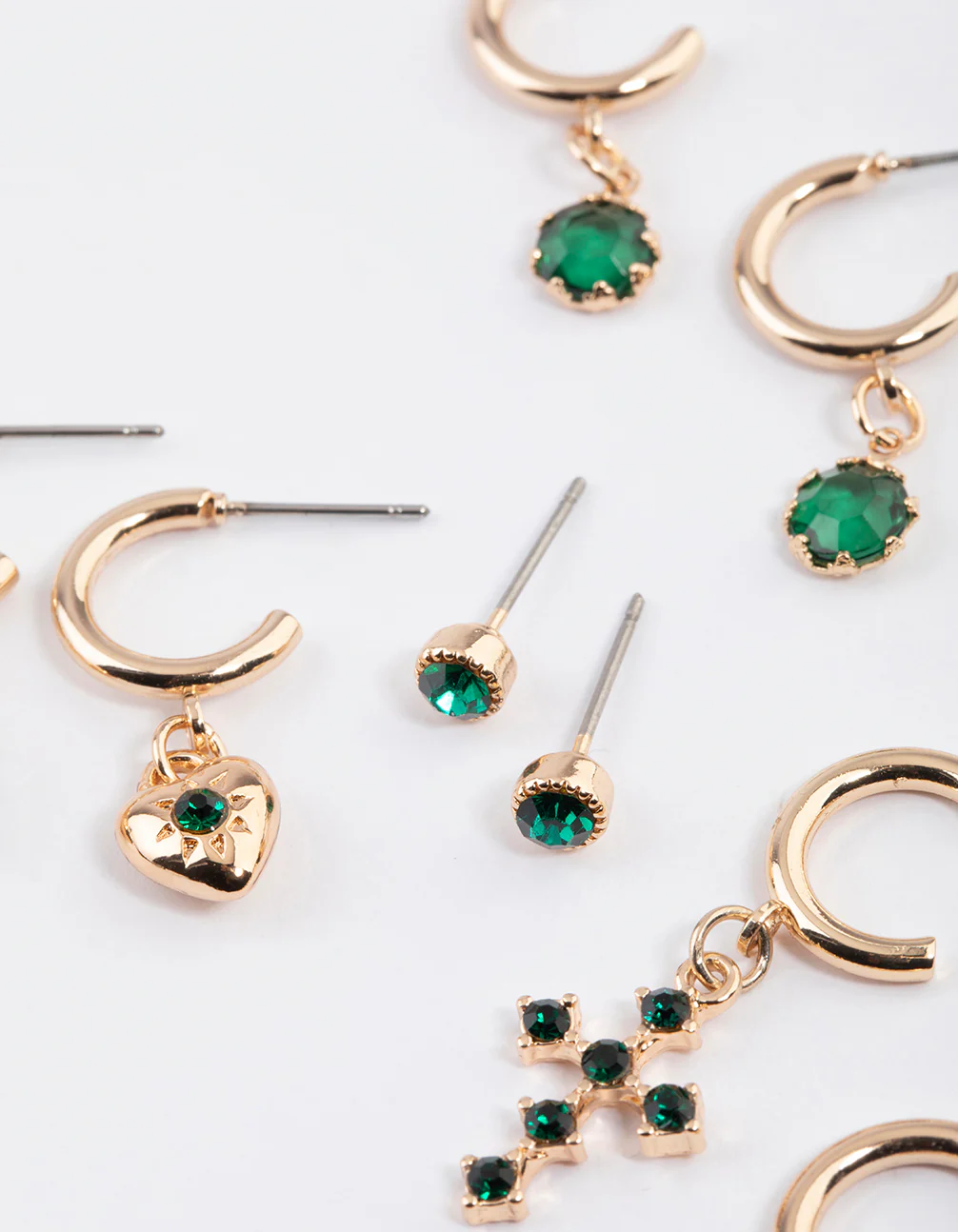 Gold Diamante Heart & Cross Earrings 4-Pack - Image 3