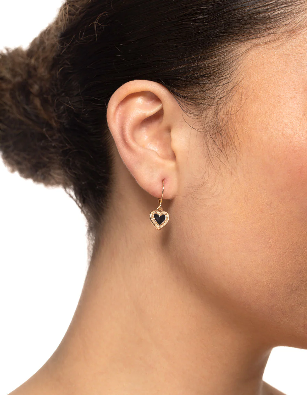 Black Enamel Heart Huggie Earrings - Image 2