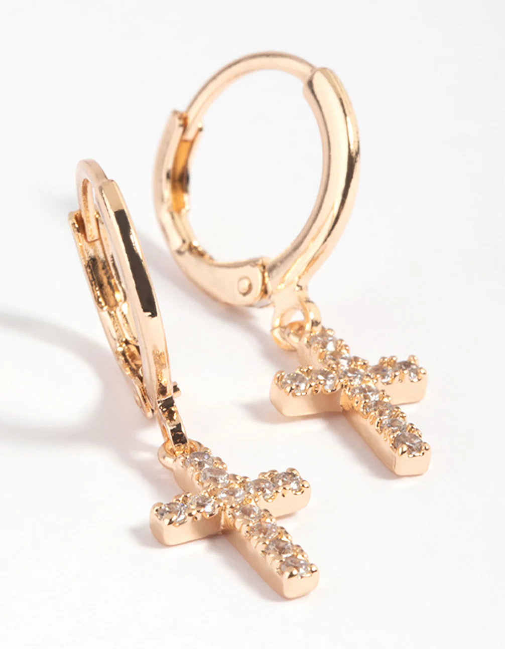 Gold Cubic Zirconia Cross Huggie Hoop Earrings - Image 3