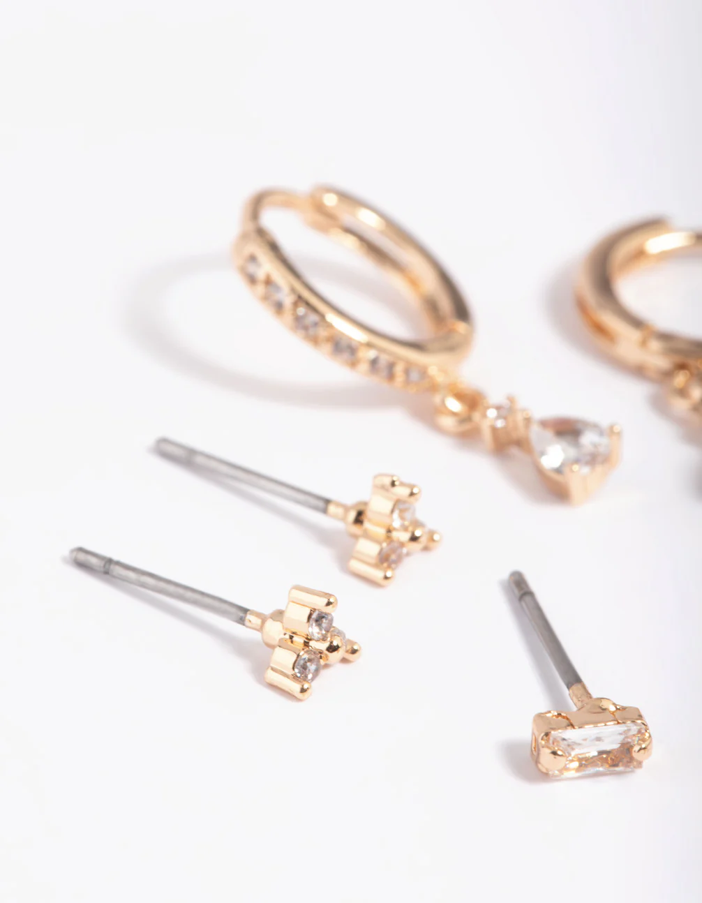 Gold Cubic Zirconia Dainty Stud & Huggie Earring Stack Pack - Image 4