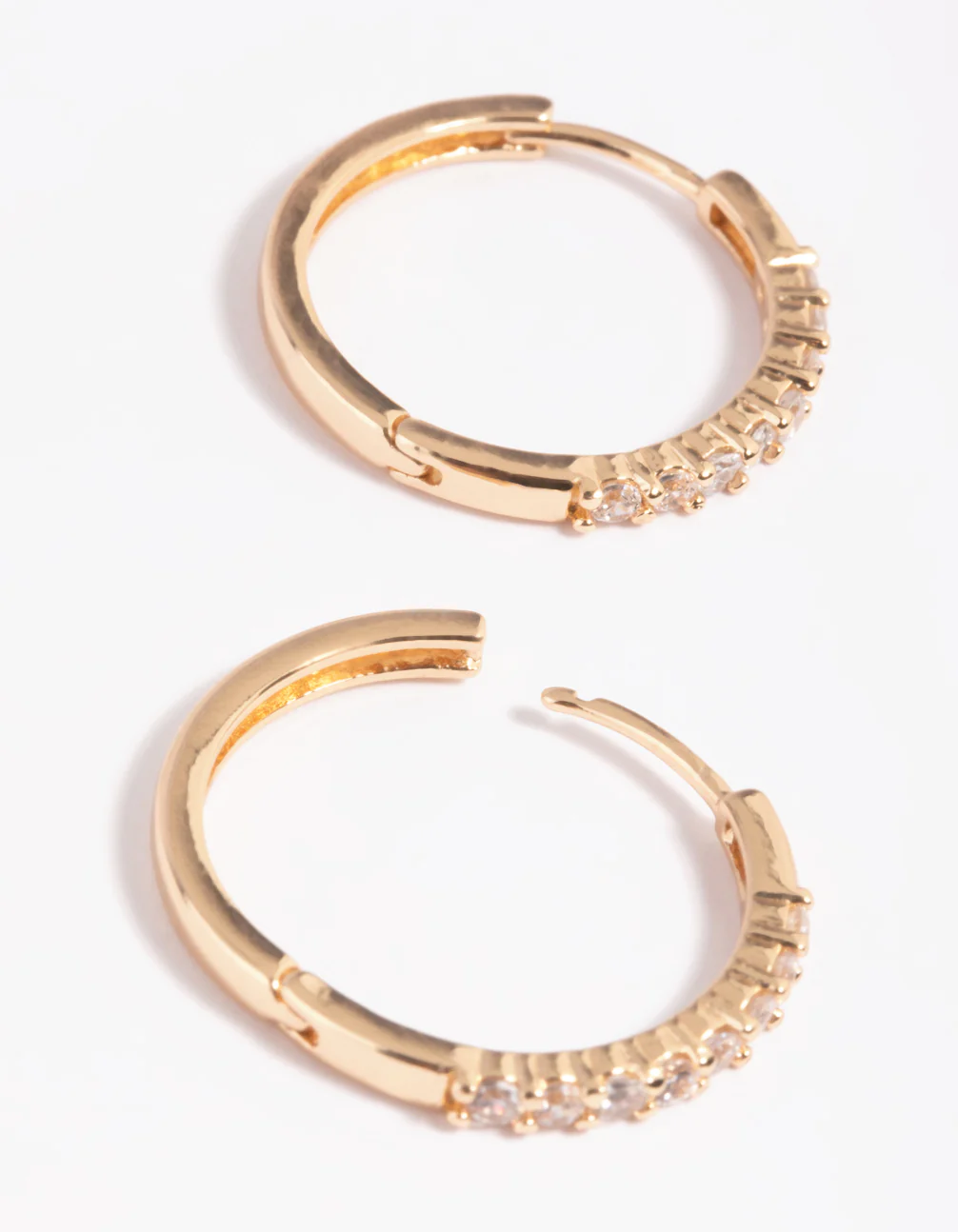 Gold Cubic Zirconia Huggie Hoop Earrings - Image 3