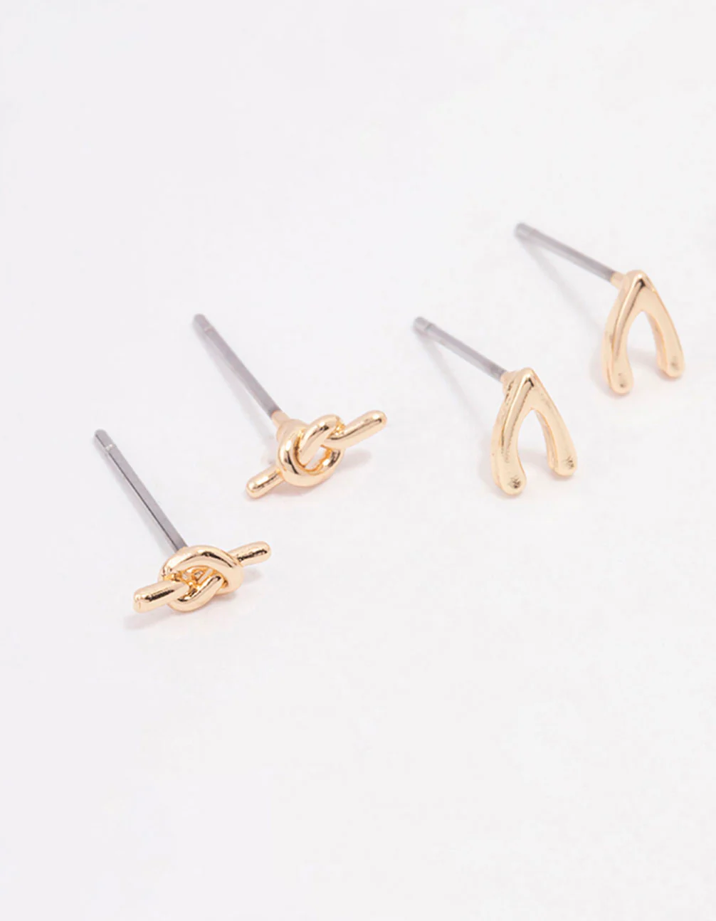 Gold Cubic Zirconia Mixed Charm Stud Earrings 3-Pack - Image 2