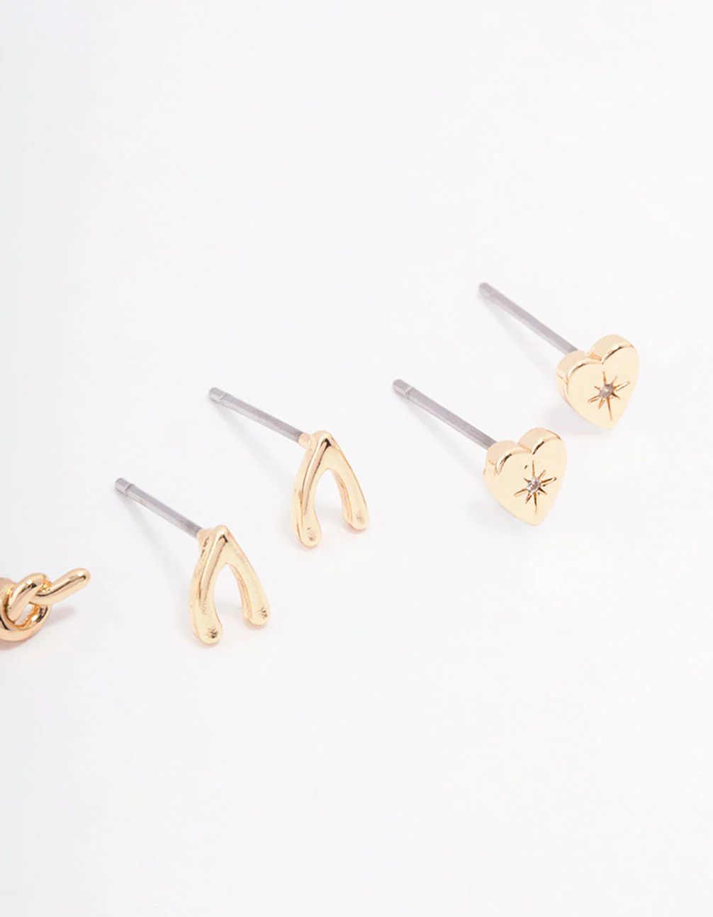 Gold Cubic Zirconia Mixed Charm Stud Earrings 3-Pack - Image 3