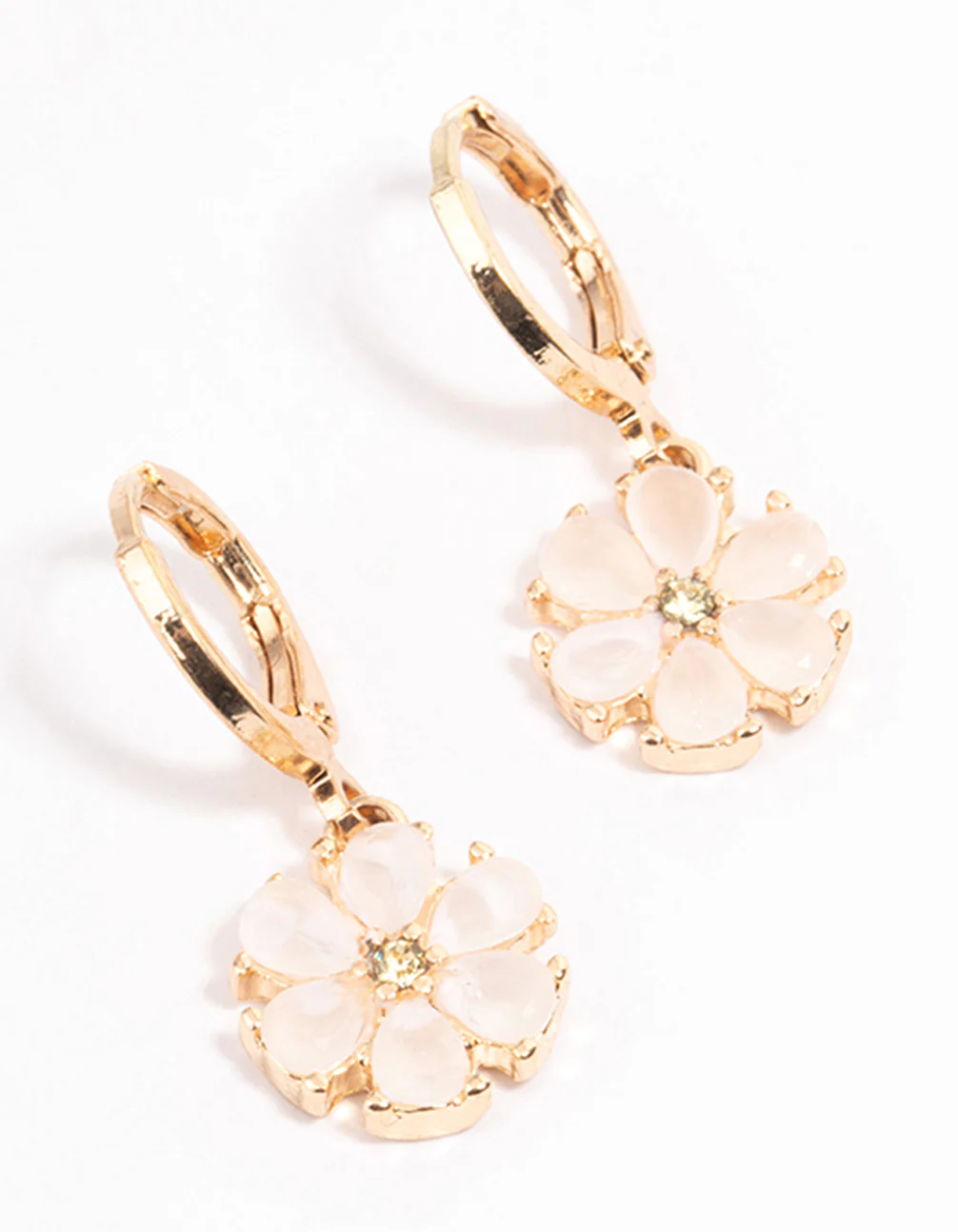 Gold Dainty Pearly Flower Huggie Earrings