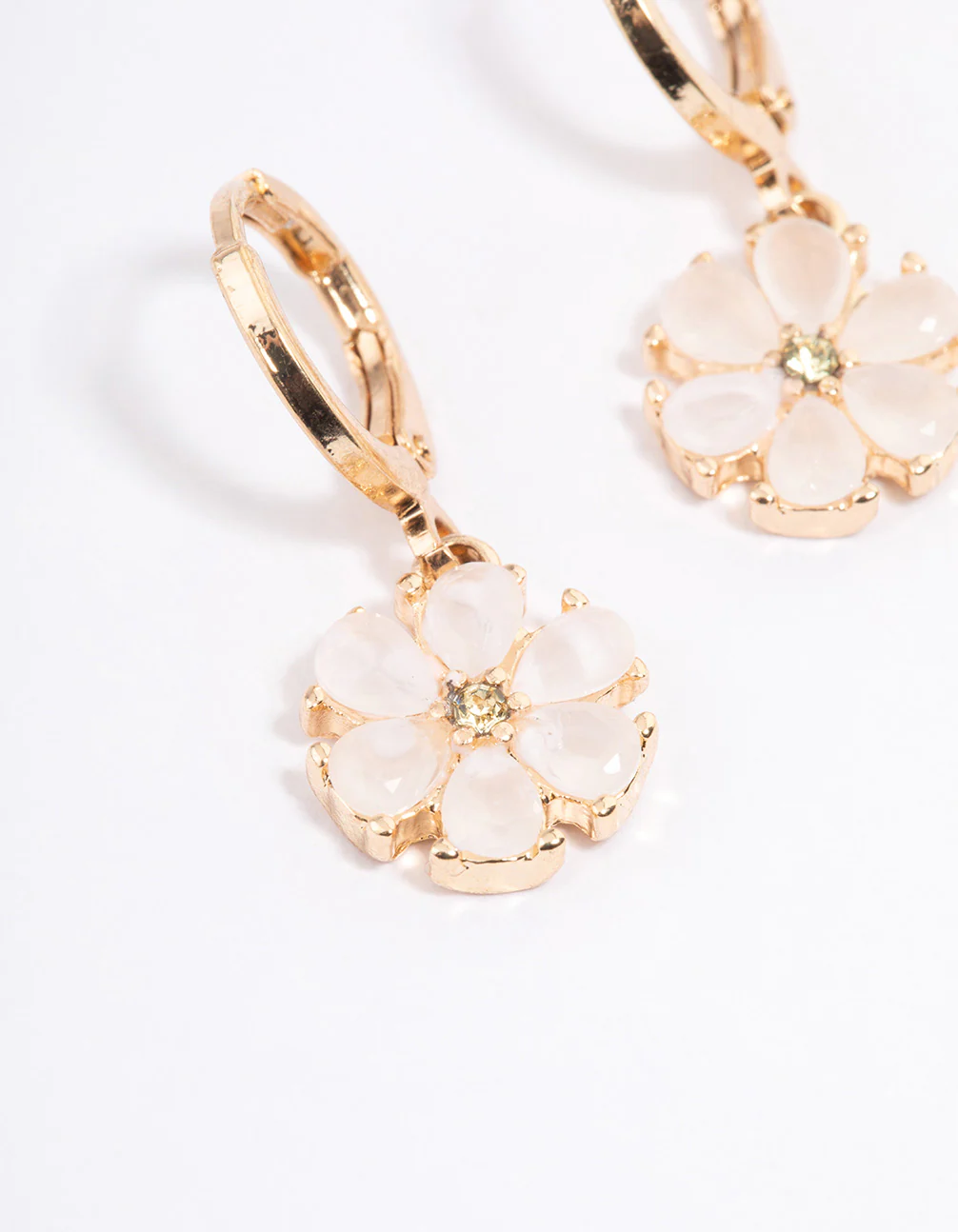 Gold Dainty Pearly Flower Huggie Earrings - Image 2